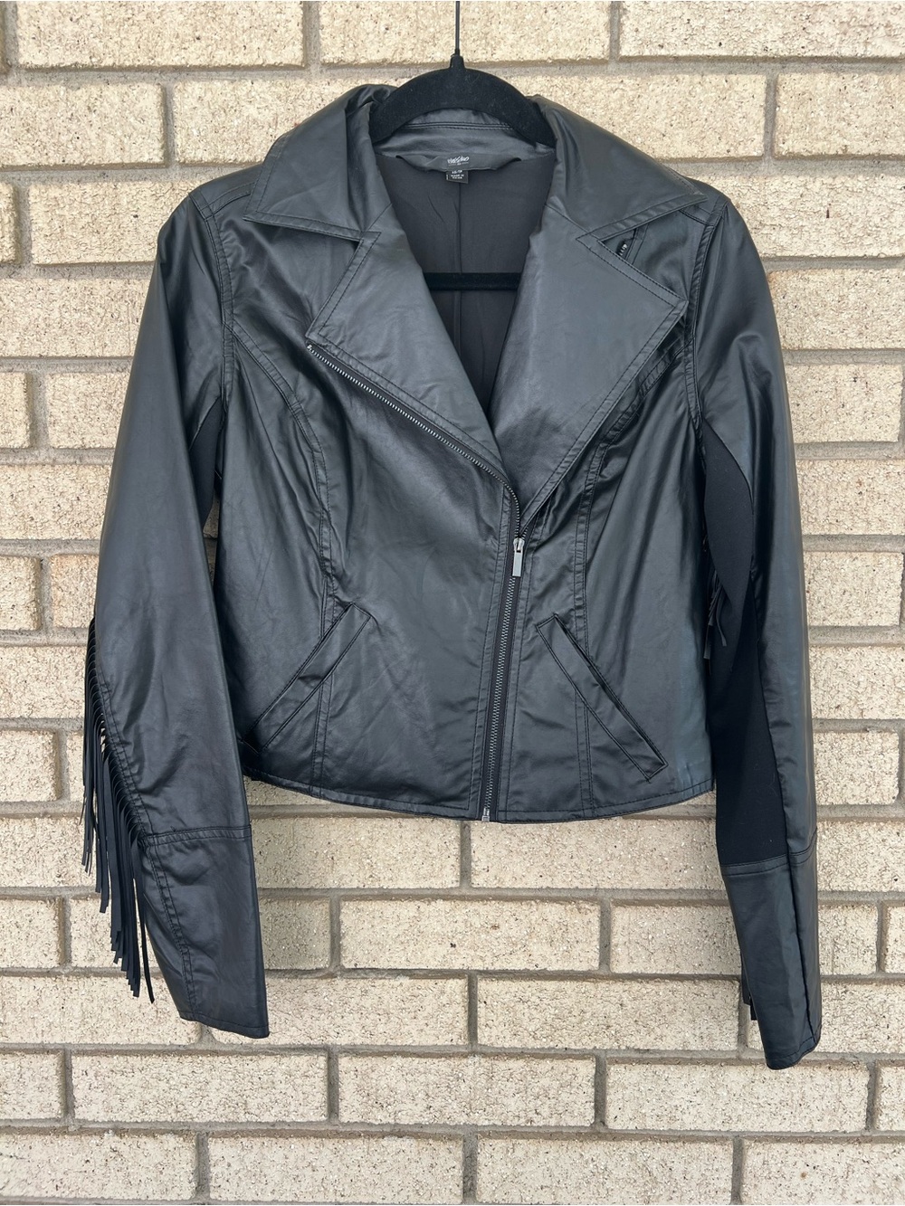 Women’s Black Fringe Faux Leather Moto Jacket